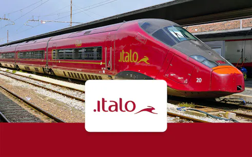 High-speed Italo train at a station, connecting Florence to Venice.