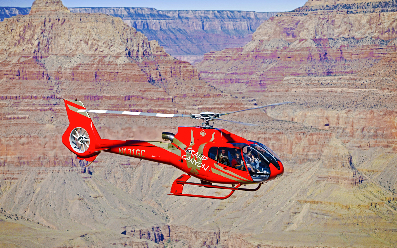 Helicopter flying over Grand Canyon during 45-min tour.
