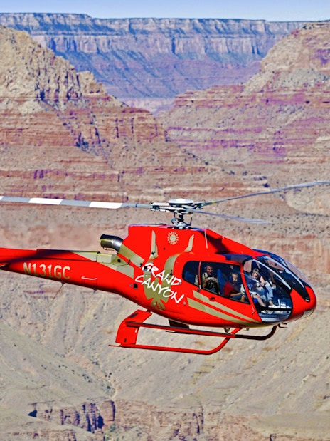 Helicopter flying over Grand Canyon during 45-min tour.
