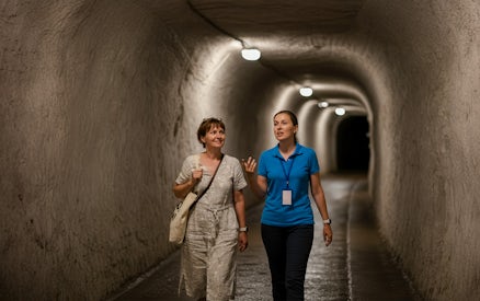 Guided tour in a salt tunnel at Wieliczka salt mine.