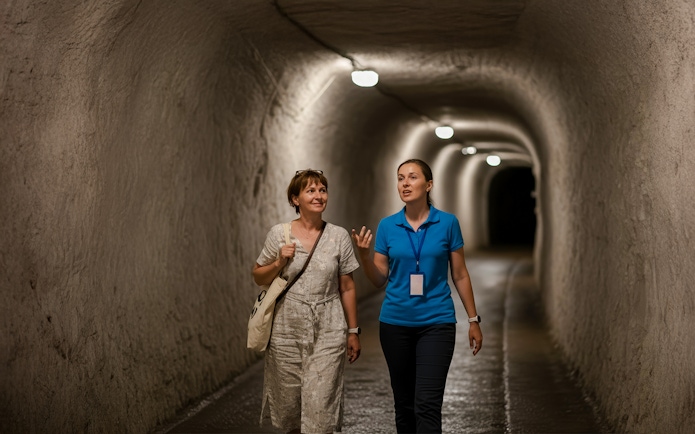 Guided tour in a salt tunnel at Wieliczka salt mine.
