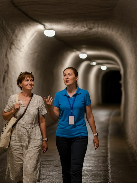 Guided tour in a salt tunnel at Wieliczka salt mine.