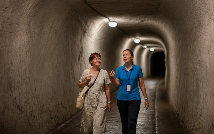 Guided tour in a salt tunnel at Wieliczka salt mine.