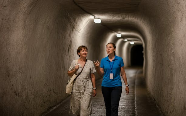 Guided tour in a salt tunnel at Wieliczka salt mine.