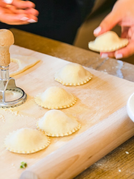 Ravioli being prepared at Neapolitan Cooking School in Sorrento.
