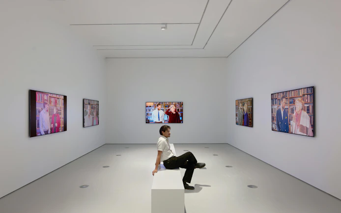 Visitor viewing Ragnar Kjartansson's Mercy Exhibition at National Gallery of Victoria.