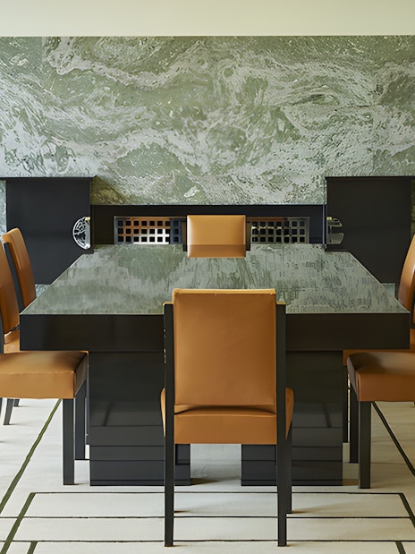 Villa Cavrois dining room with modern table and chairs, France.