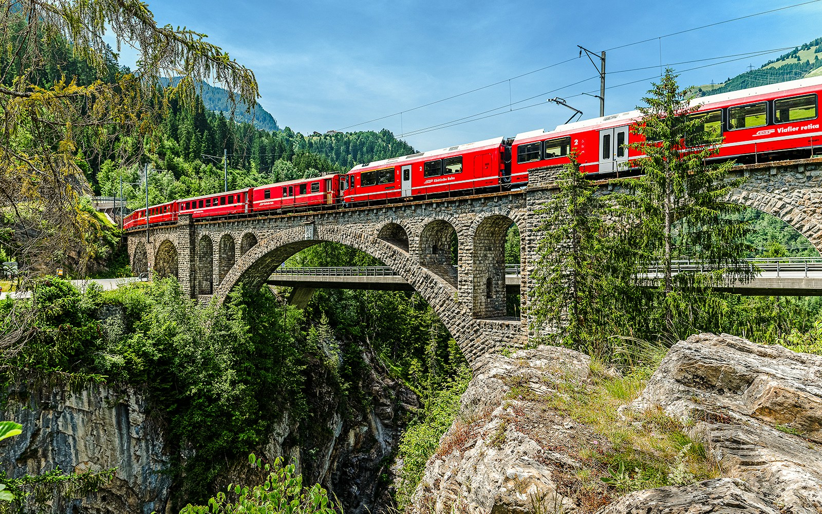 The Rhaetian Railway from St. Moritz to Chur crosses over the Solis Viaduct.