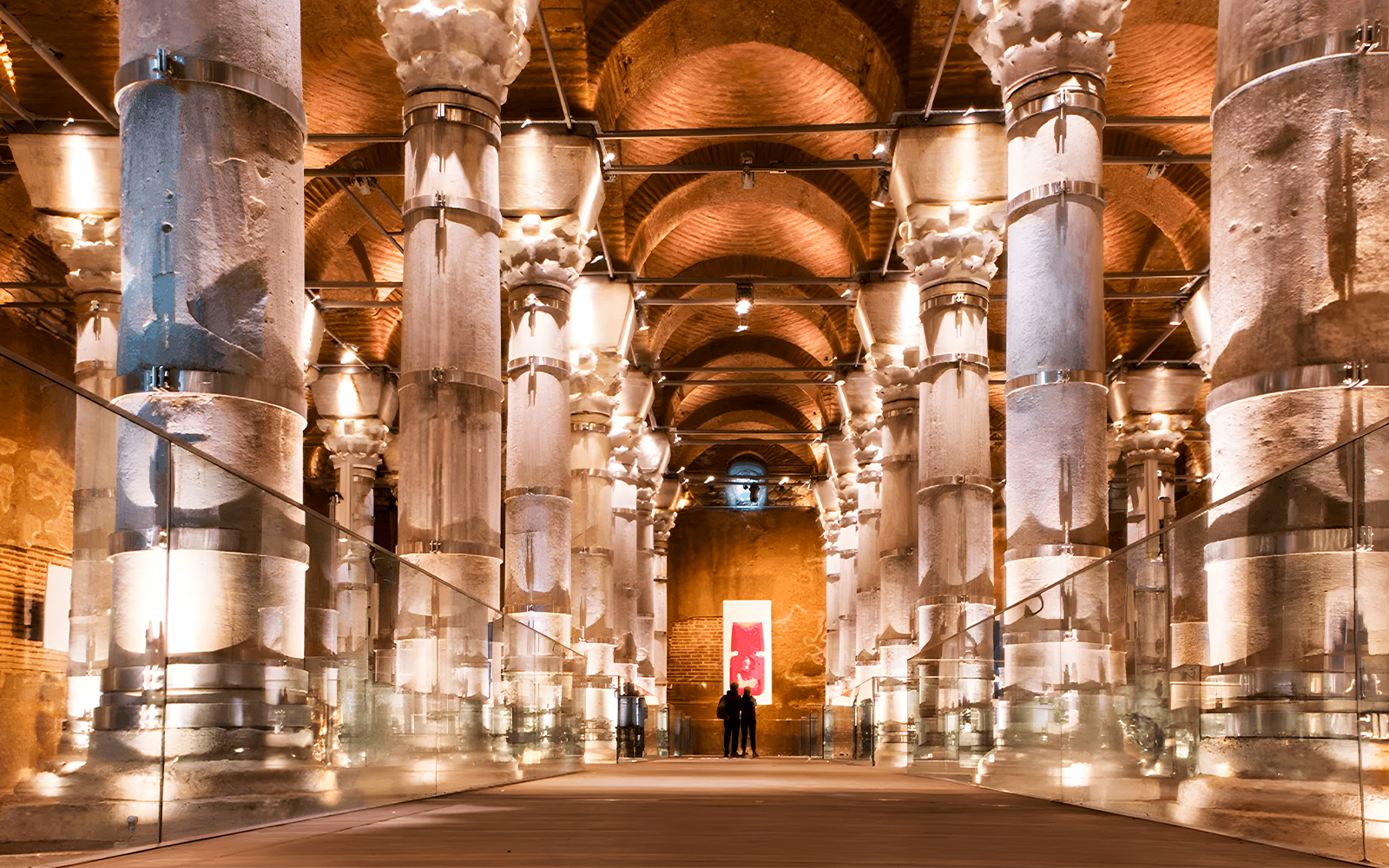 Columns Illuminated in Theodosius Cistern, Istanbul 