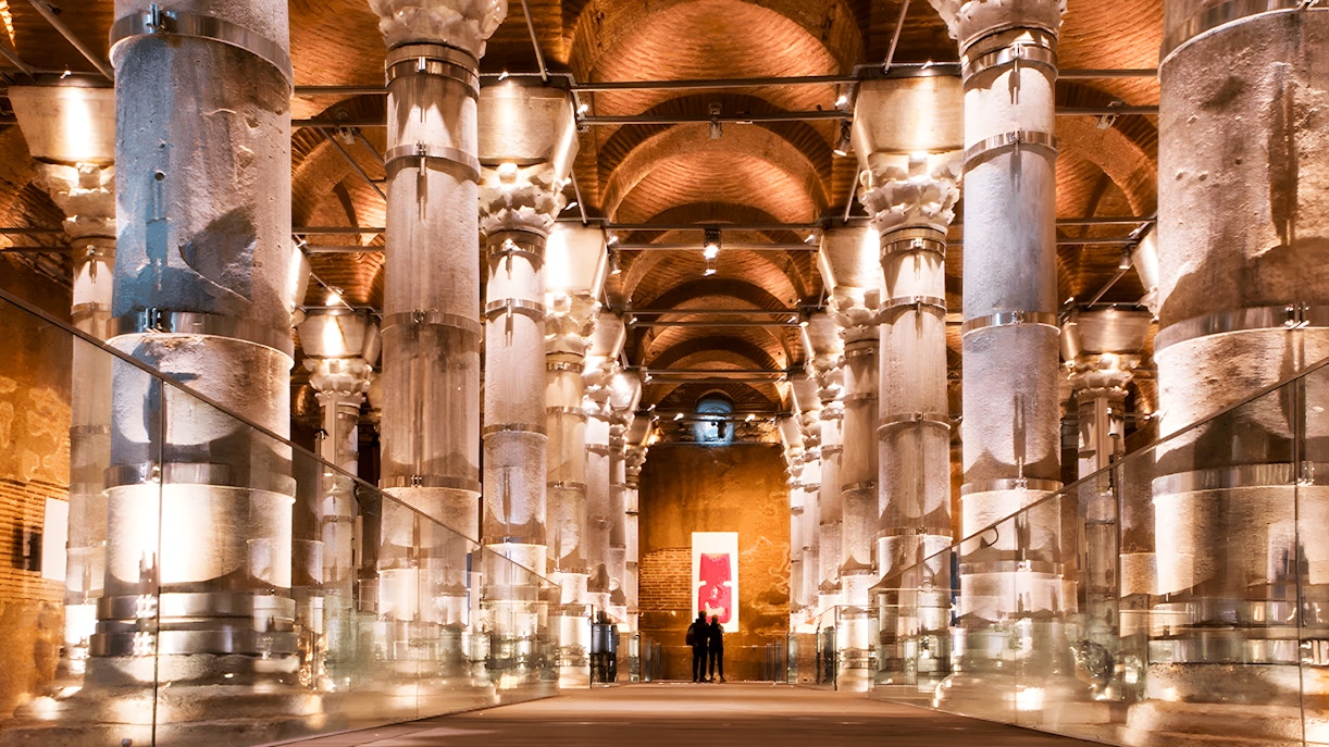Columns Illuminated in Theodosius Cistern, Istanbul