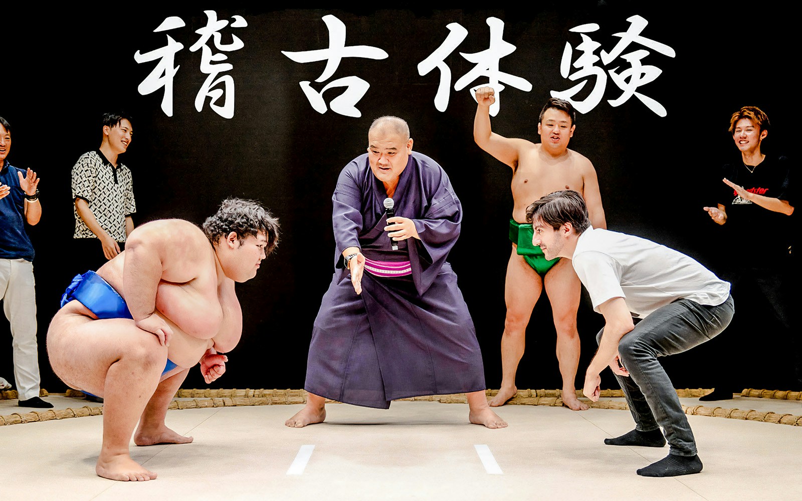 Sumo wrestlers and participant at The Sumo Hall Hirakuza Osaka.