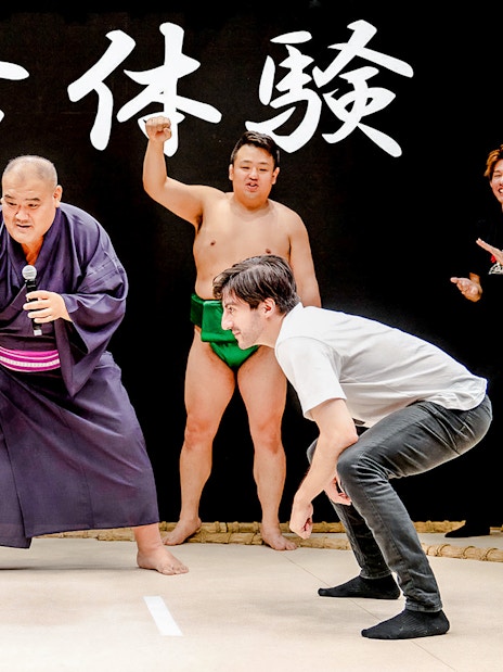 Sumo wrestlers and participant at The Sumo Hall Hirakuza Osaka.