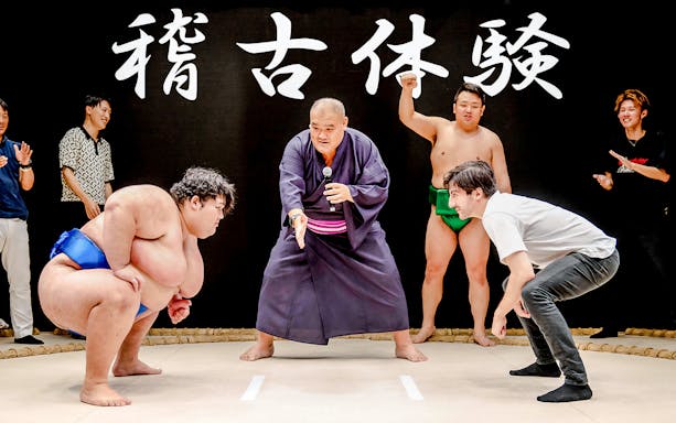 Sumo wrestlers and participant at The Sumo Hall Hirakuza Osaka.