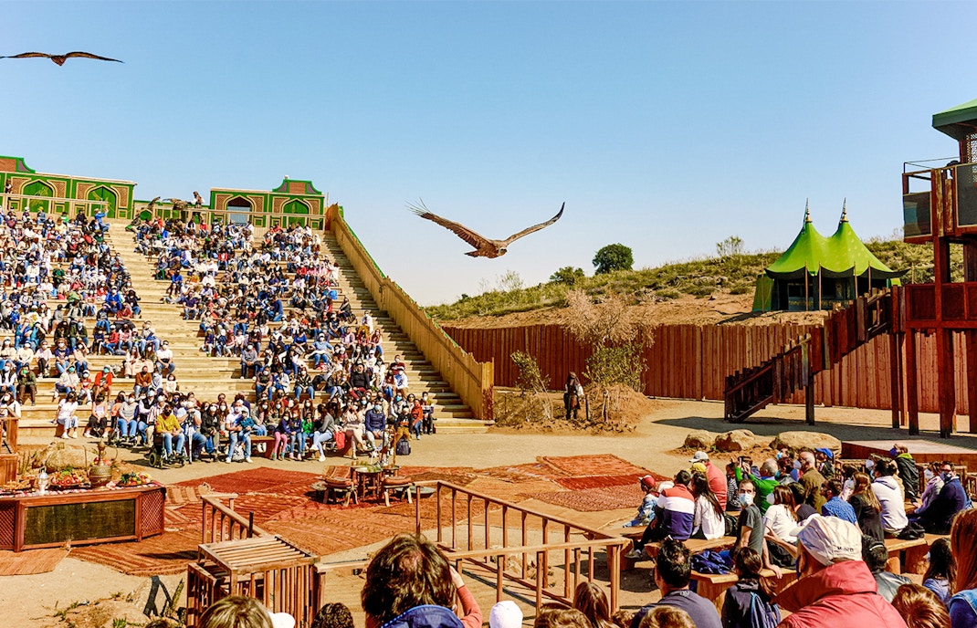 Knights jousting at Puy du Fou España Park in Toledo, Spain.