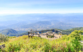 Scenery observation platform overlooking mountains at Kew Mae Pan, Doi Inthanon National Park, Chiang Mai.
