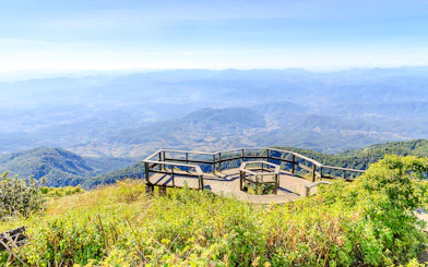 Scenery observation platform overlooking mountains at Kew Mae Pan, Doi Inthanon National Park, Chiang Mai.