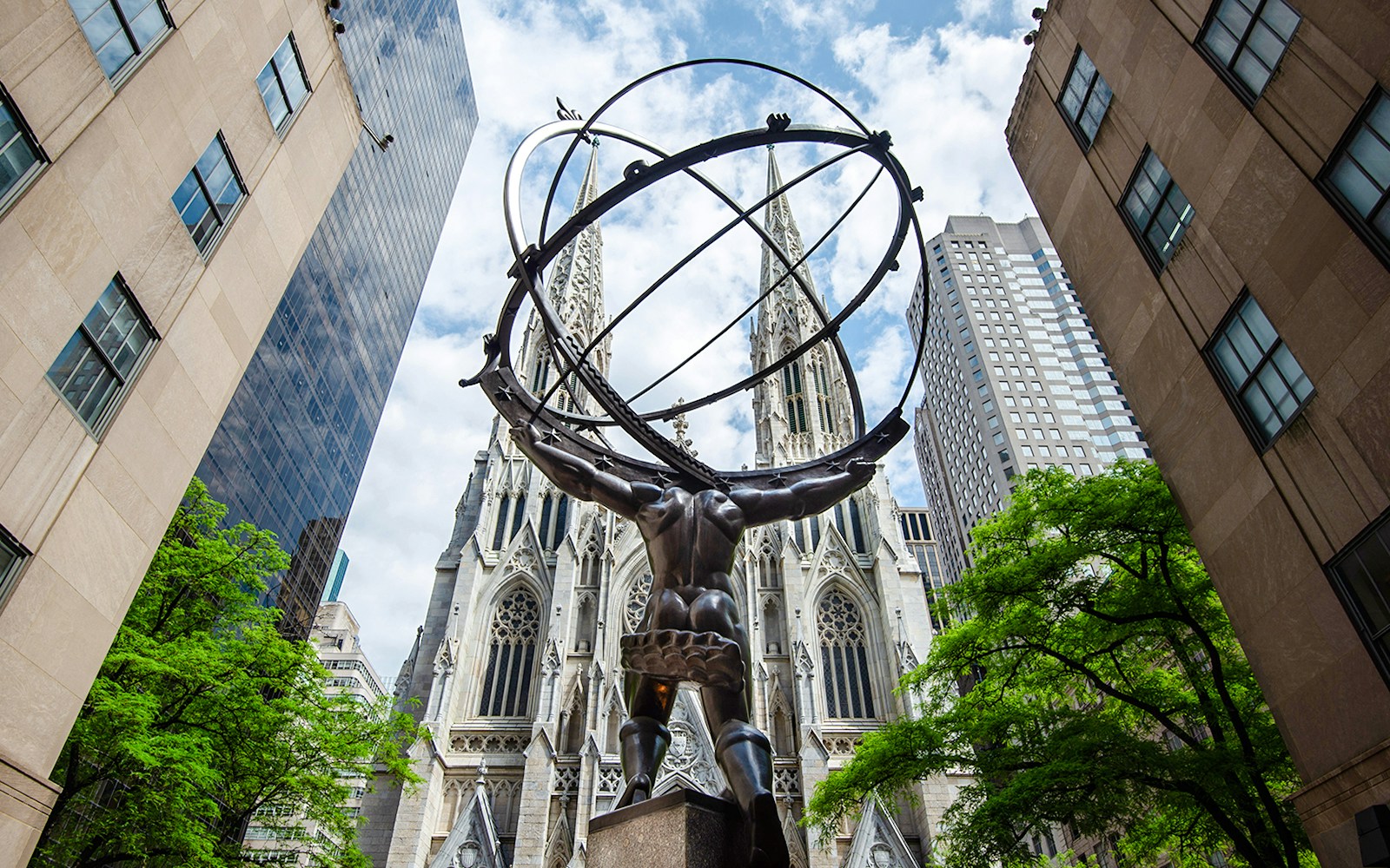 Atlas Statue with St. Patrick's Cathedral in background, Manhattan, New York City.