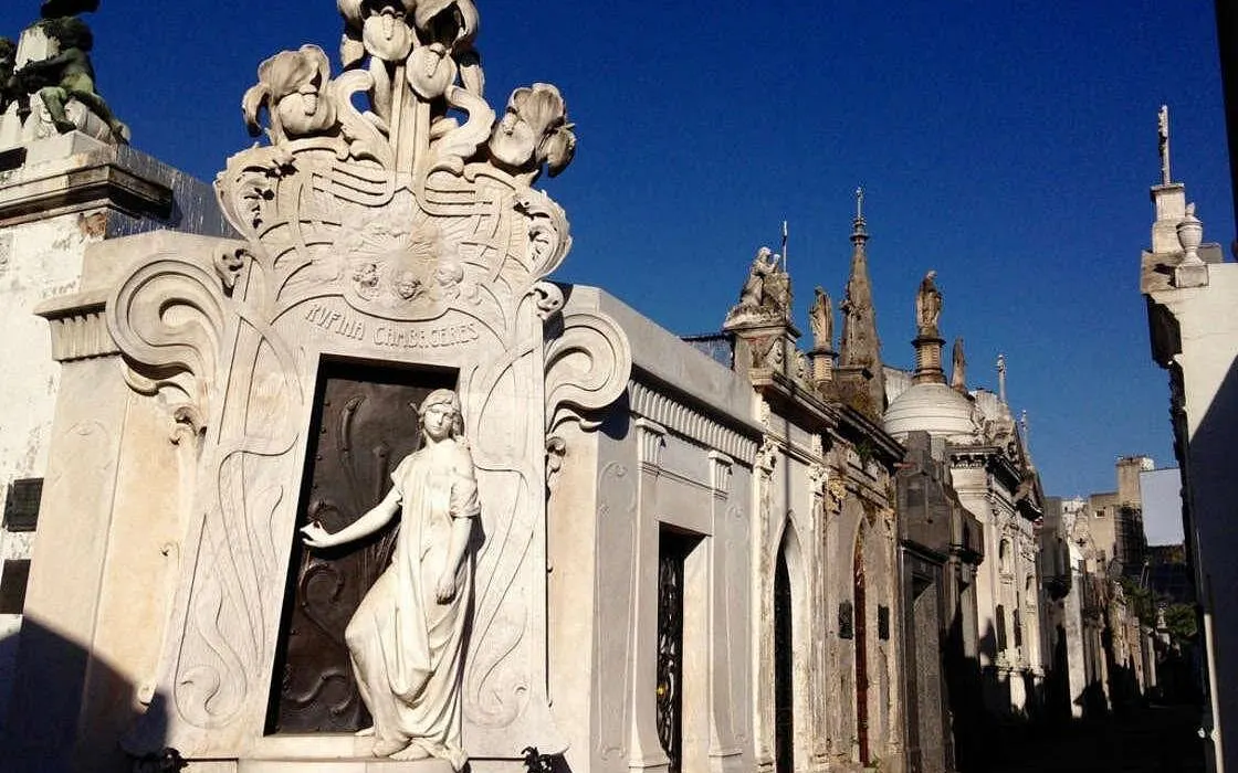 Tombs and sculptures at La Recoleta Cemetery in Buenos Aires, Argentina.
