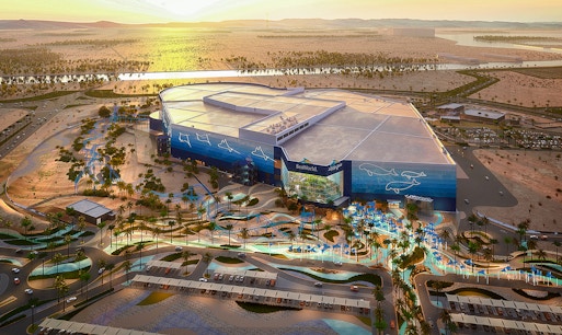 Aerial view of SeaWorld San Diego showcasing roller coasters and water attractions.