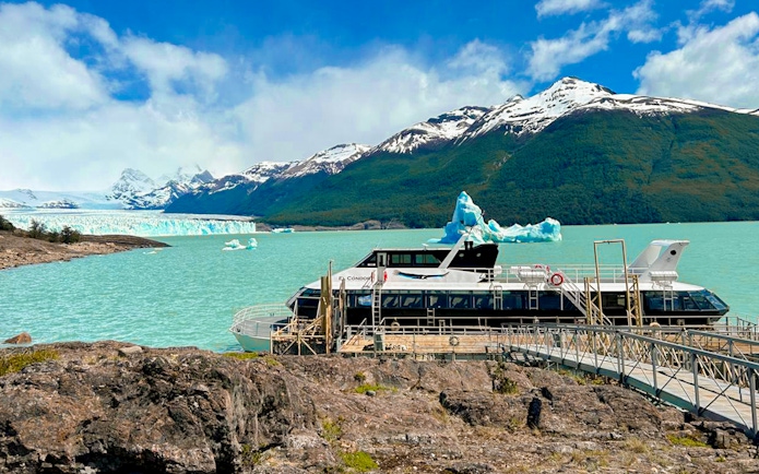 Cruise ship docked at Perito Moreno Glacier boarding point, Argentina.