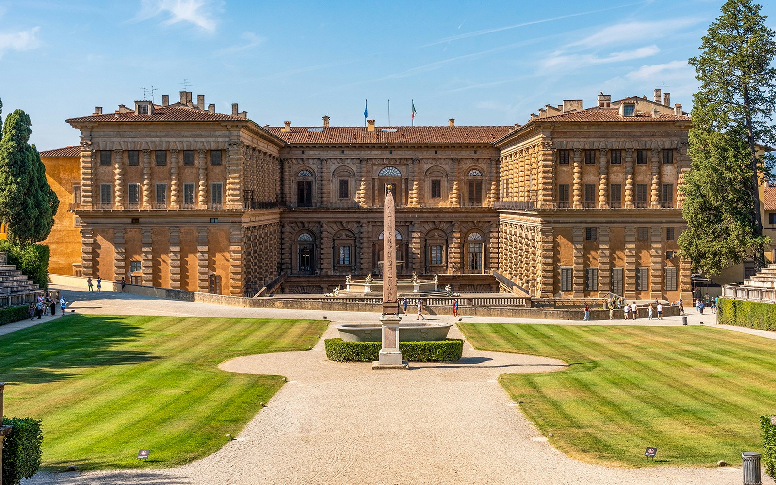 Palazzo Pitti facade and courtyard in Florence, Italy.