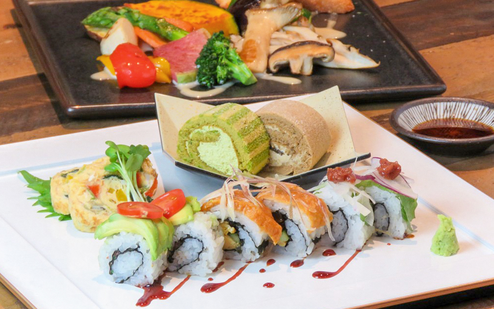 Sushi and Japanese dishes served on a tour from Nagano to Zenko-ji Temple and Snow Monkey Park.