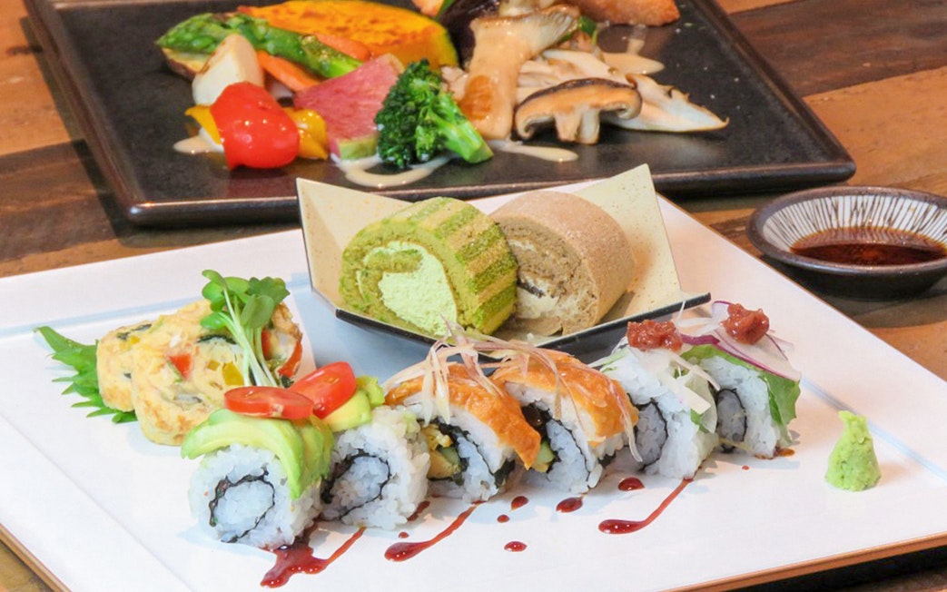 Sushi and Japanese dishes served on a tour from Nagano to Zenko-ji Temple and Snow Monkey Park.