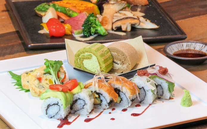 Sushi and Japanese dishes served on a tour from Nagano to Zenko-ji Temple and Snow Monkey Park.