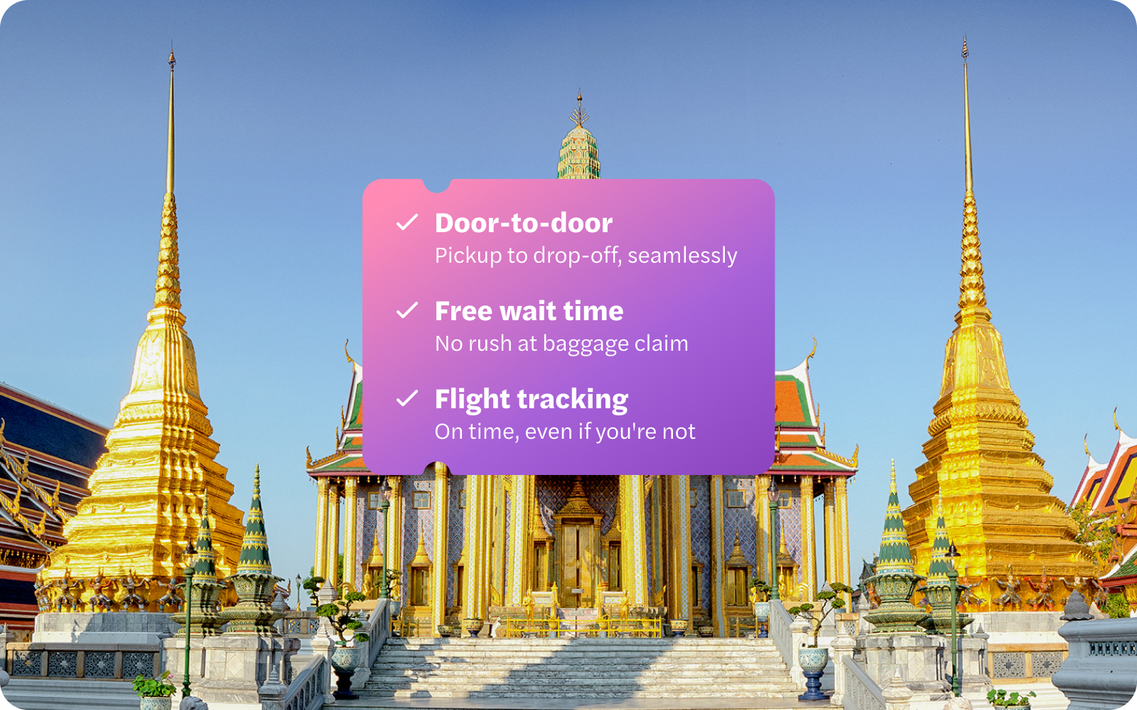 Bangkok Don Mueang Airport transfer service with Grand Palace backdrop.