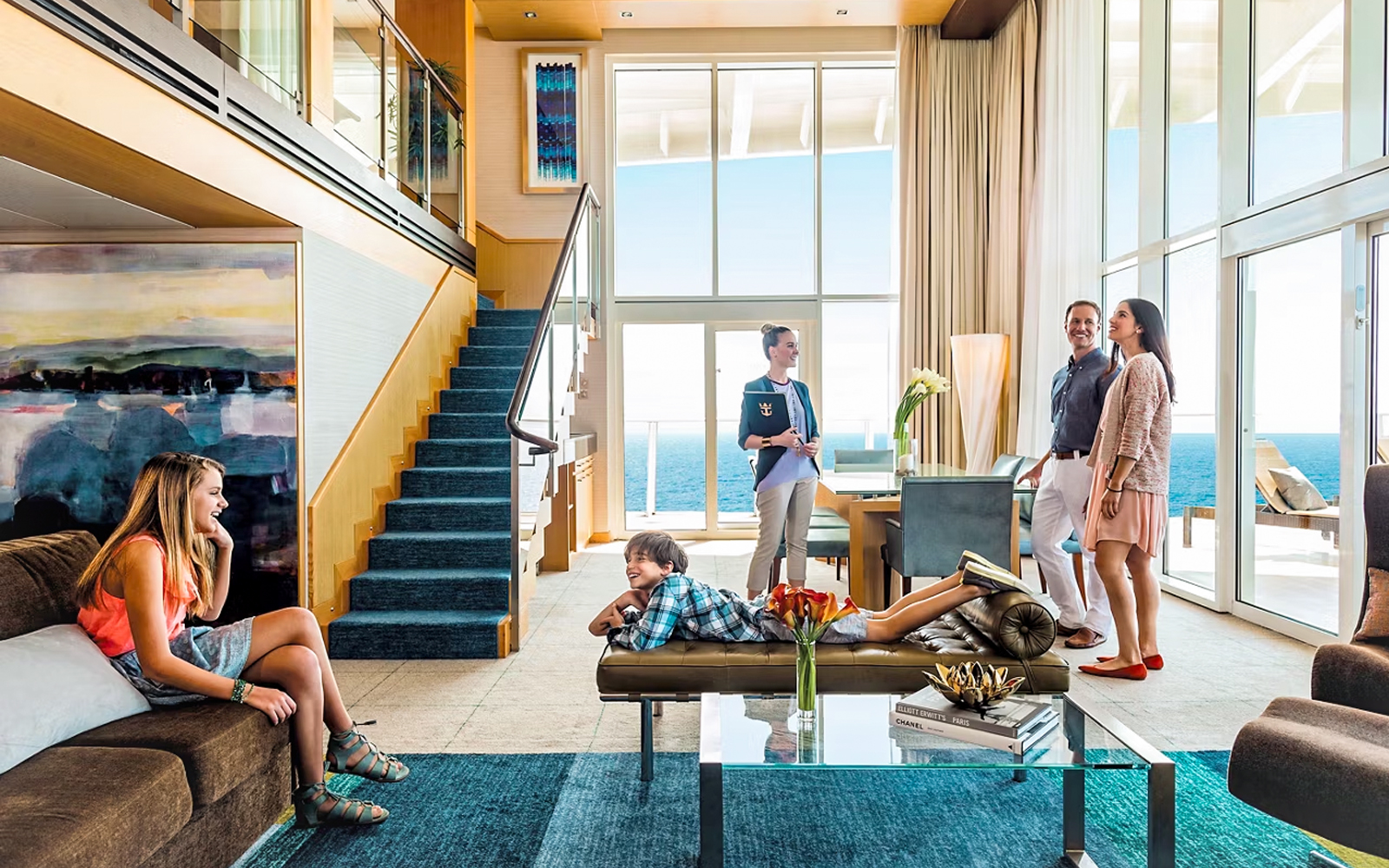Cruise ship bedroom with large window view on Anthem of the Seas, Royal Caribbean, Singapore.