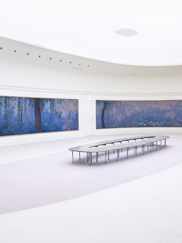 Claude Monet's water lilies displayed in Orangerie Museum, Paris, France.