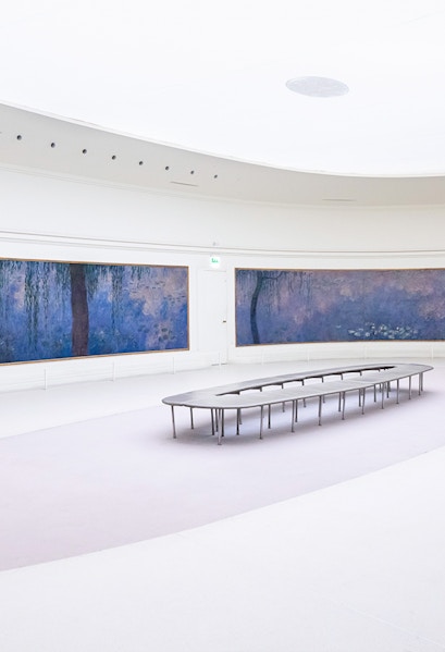 Claude Monet's water lilies displayed in Orangerie Museum, Paris, France.
