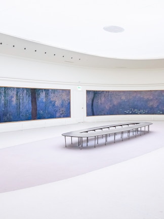 Claude Monet's water lilies displayed in Orangerie Museum, Paris, France.