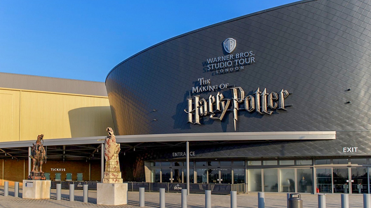 Warner Bros Studio London tour showcasing Harry Potter film set with Hogwarts Express train.