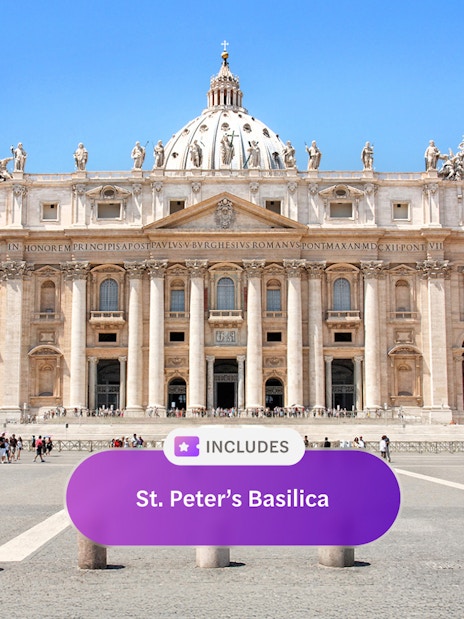 St. Peter's Basilica facade in Vatican City, part of Roma Pass attractions.