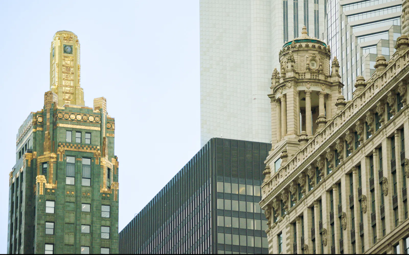 Historic Chicago skyscrapers viewed from architecture cruise.