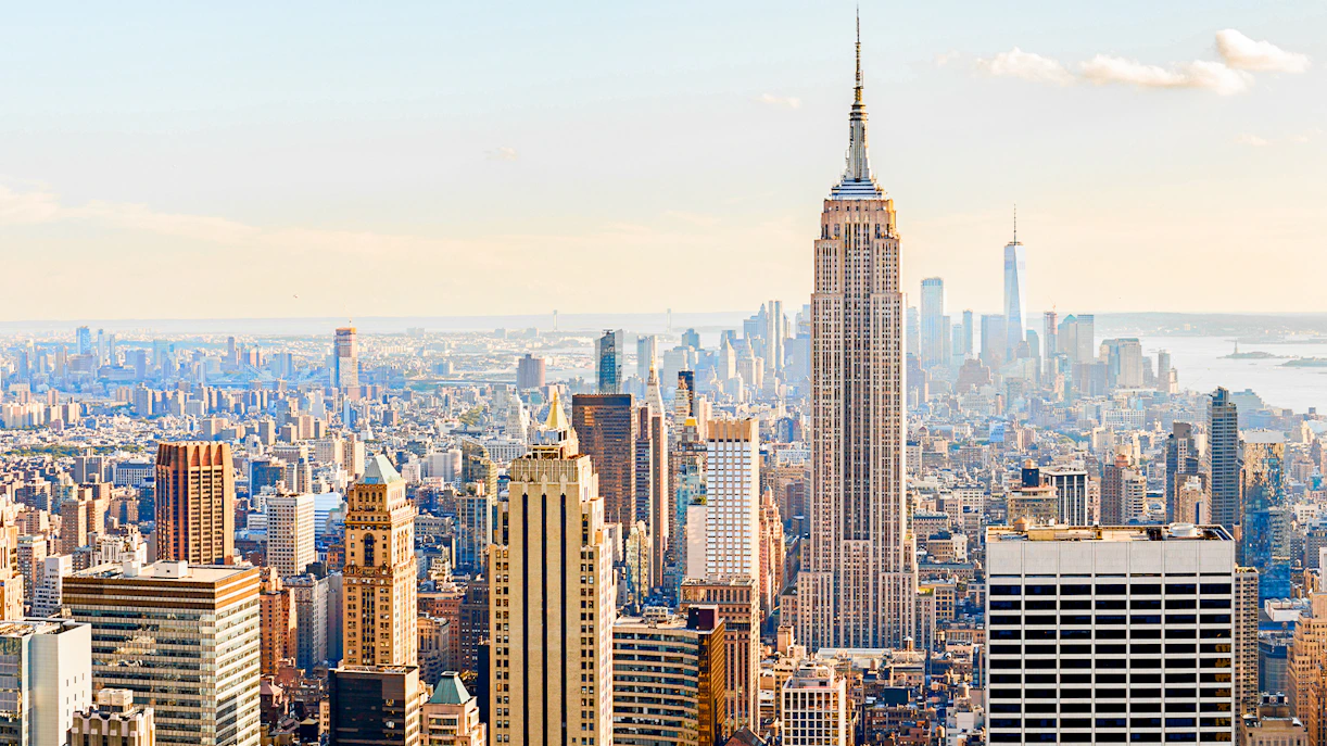 Skyline view from Top of The Rock with Empire State Building, New York City.