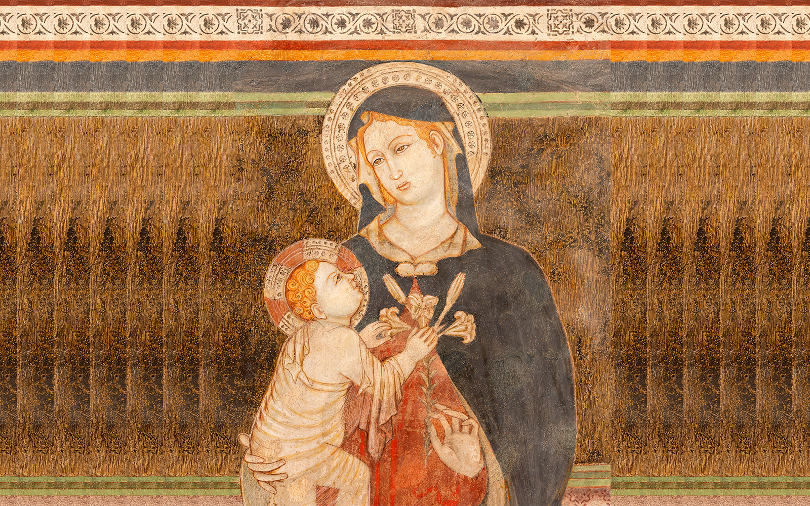 Oldest fresco of Virgin Mary in Naples underground catacombs..