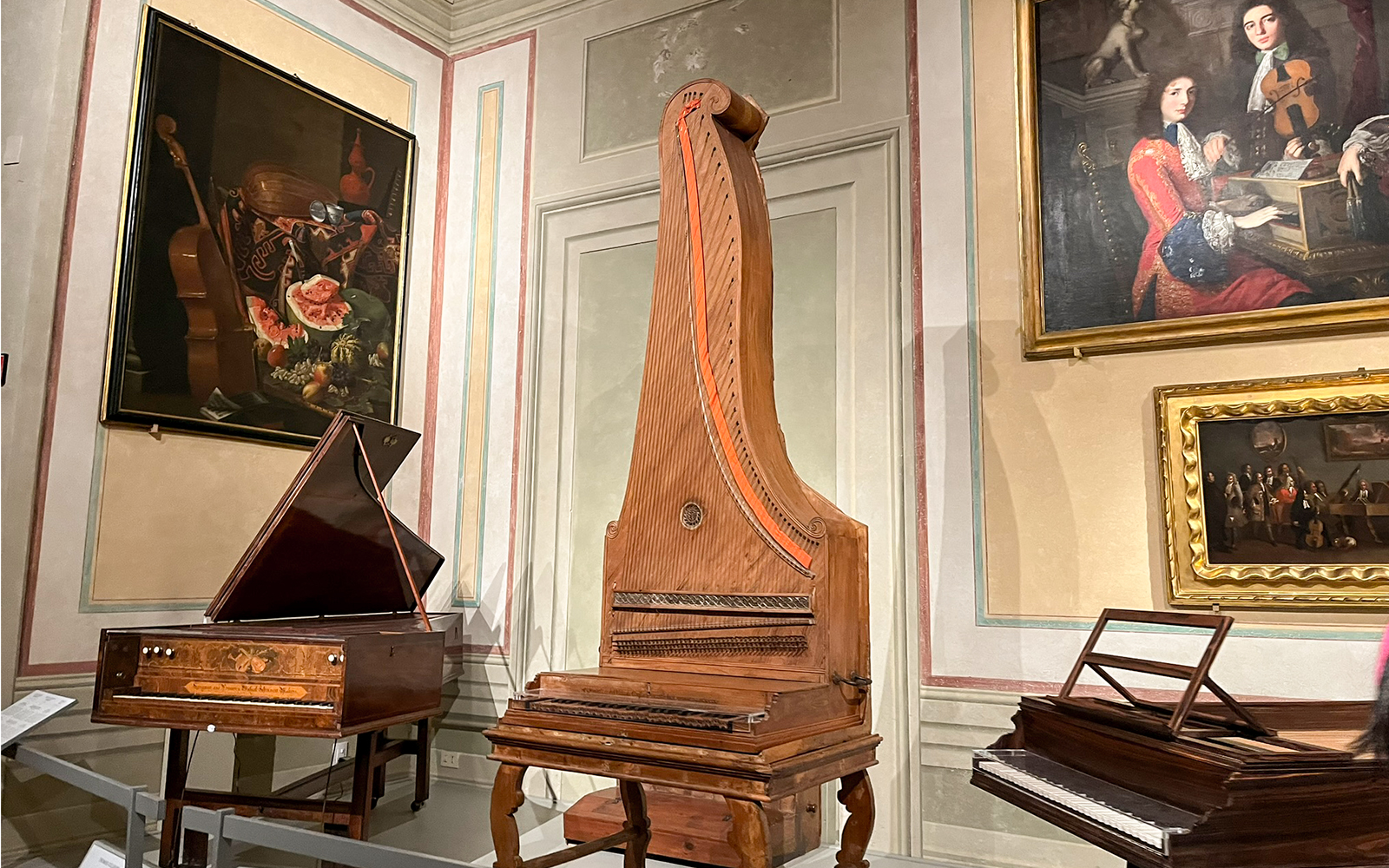 Antique musical instruments displayed at Accademia Gallery, Florence.