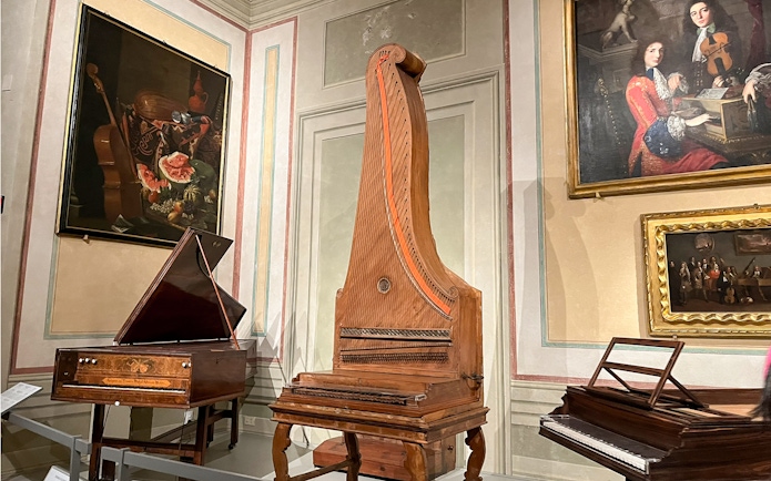 Antique musical instruments displayed at Accademia Gallery, Florence.