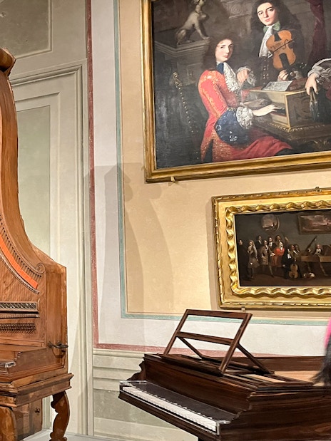 Antique musical instruments displayed at Accademia Gallery, Florence.
