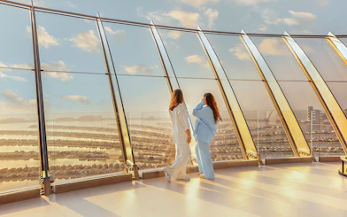 Viewing platform overlooking Palm Jumeirah from The View At The Palm, Dubai.