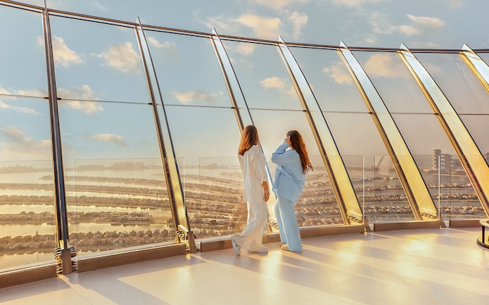 Viewing platform overlooking Palm Jumeirah from The View At The Palm, Dubai.