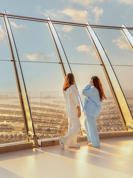 Viewing platform overlooking Palm Jumeirah from The View At The Palm, Dubai.