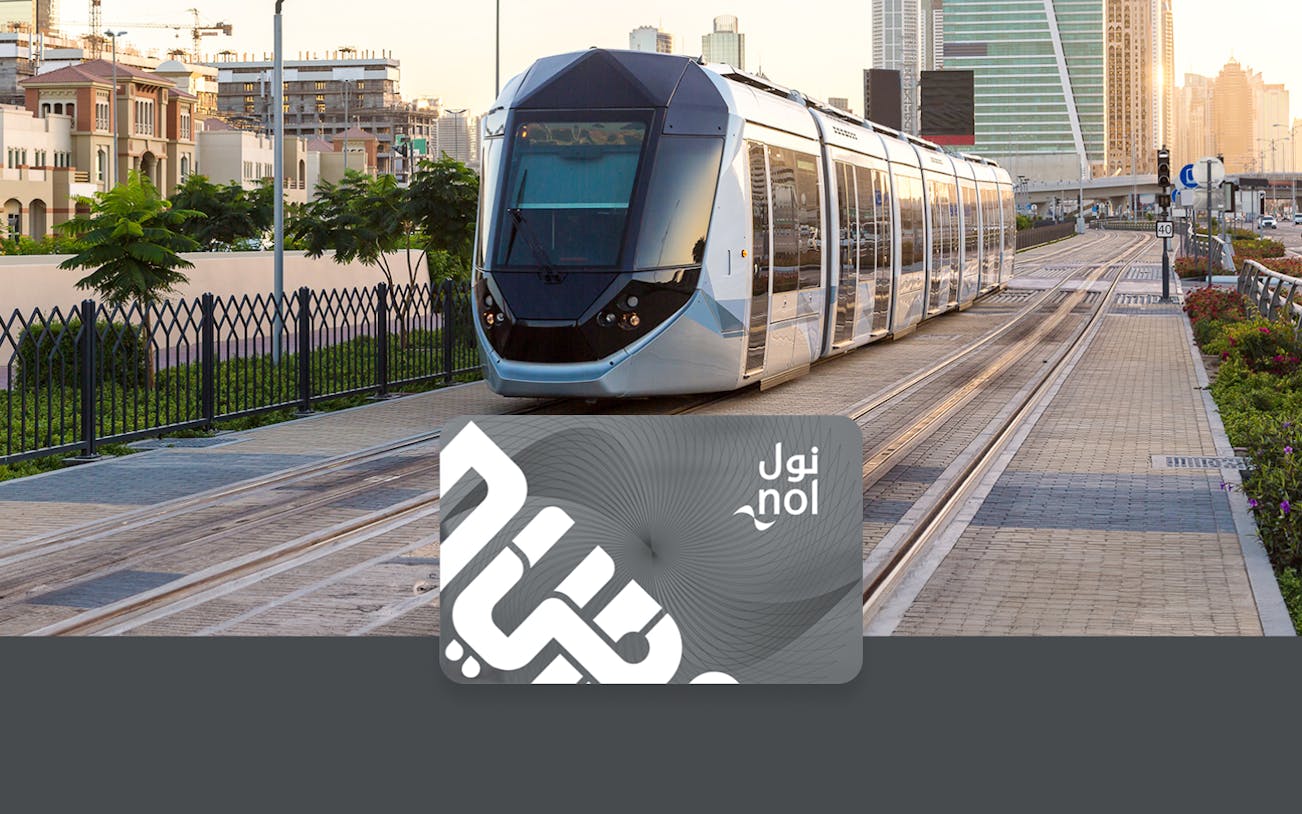 Dubai Metro train with Silver NOL Card for 7 Days Unlimited Pass.