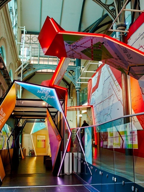 Interactive exhibit at London Transport Museum showcasing future city journeys.