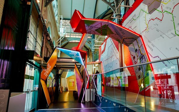Interactive exhibit at London Transport Museum showcasing future city journeys.