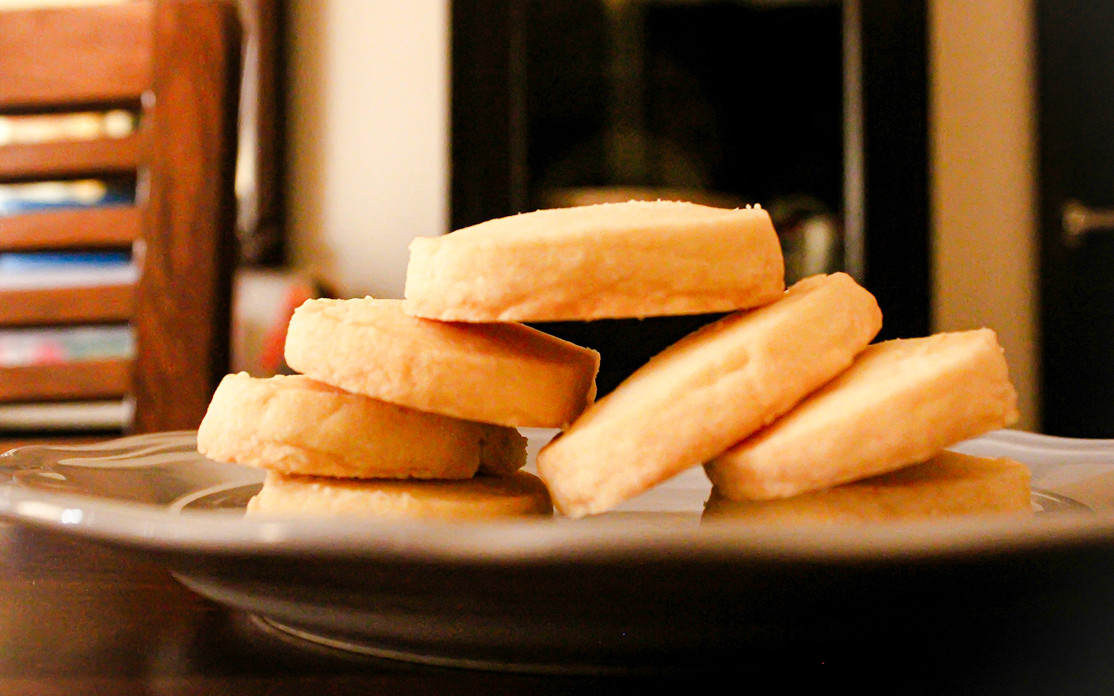 Mont Saint Michel butter biscuits stacked on a plate.