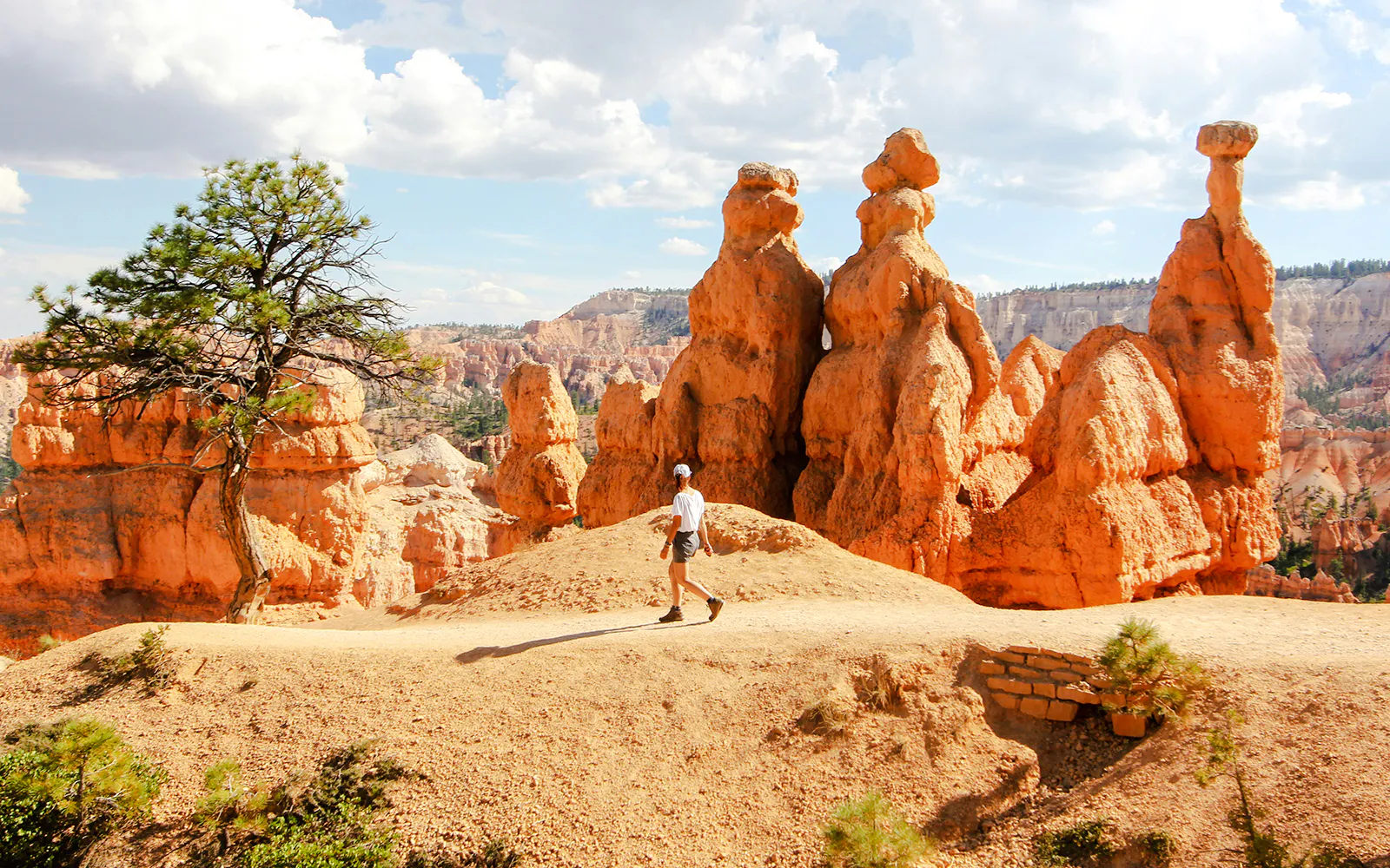Person walking among hoodoos in Bryce Canyon National Park, Utah.