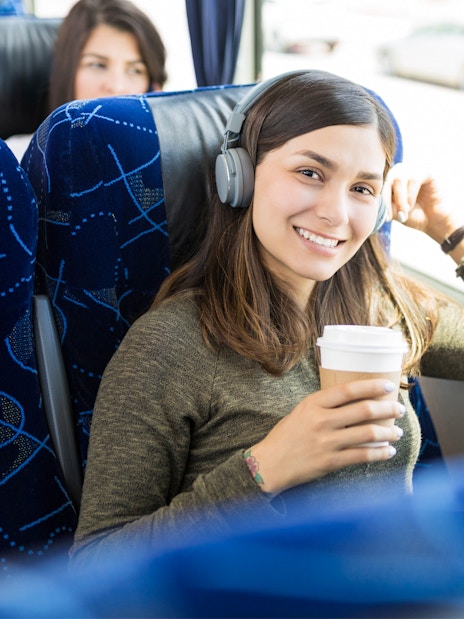 Passenger enjoying a bus ride from Shinjuku to Tokyo Disney Resort.